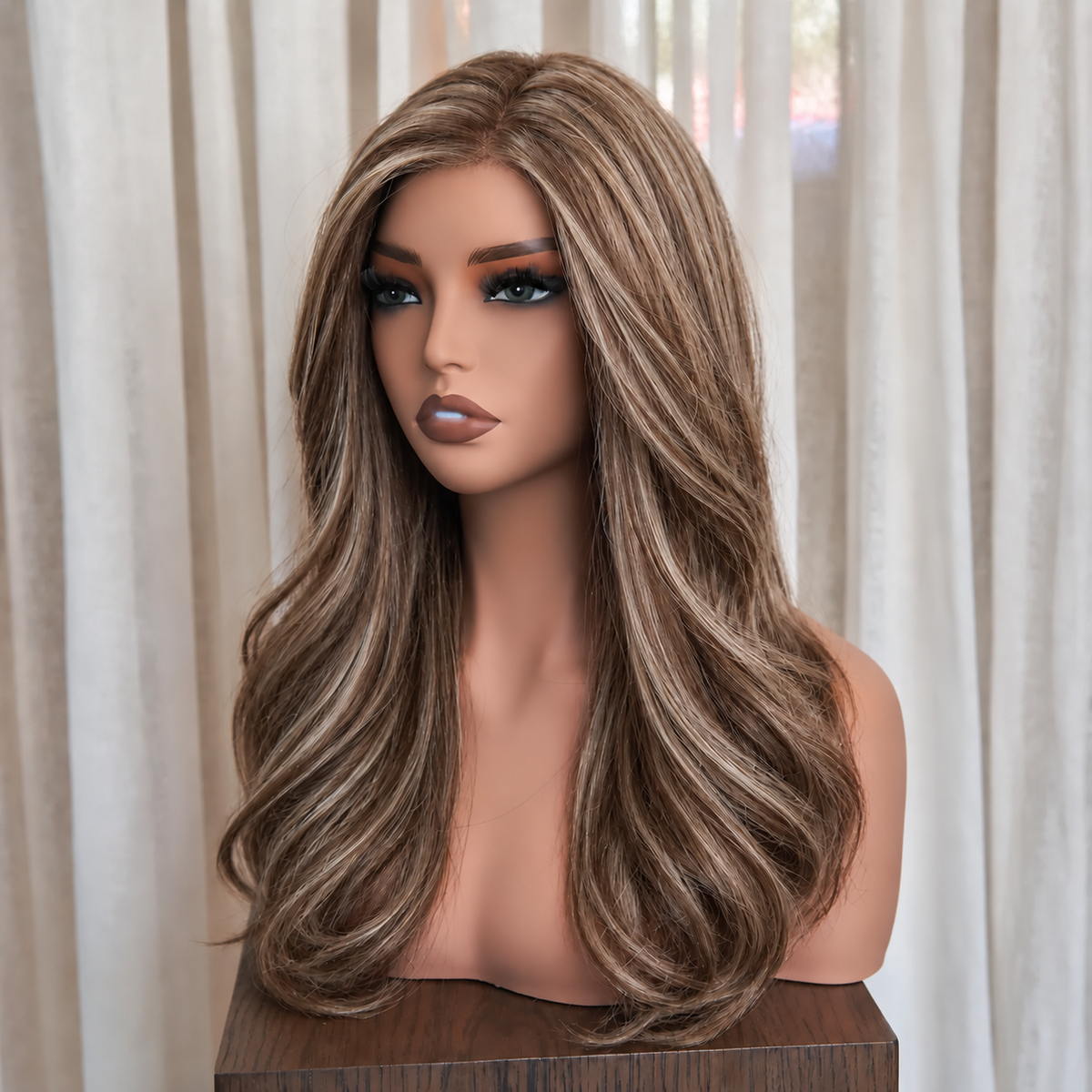 KEZIAH - Highlighted Brown - Mono Top Lace Front Wig