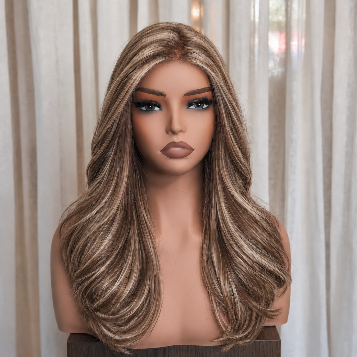 KEZIAH - Highlighted Brown - Mono Top Lace Front Wig
