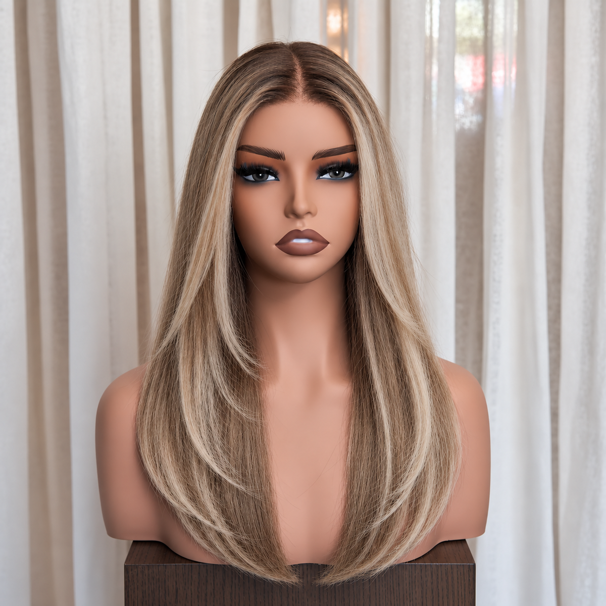 XENIA - Highlighted Ash Brown - Mono Top Lace Front Wig