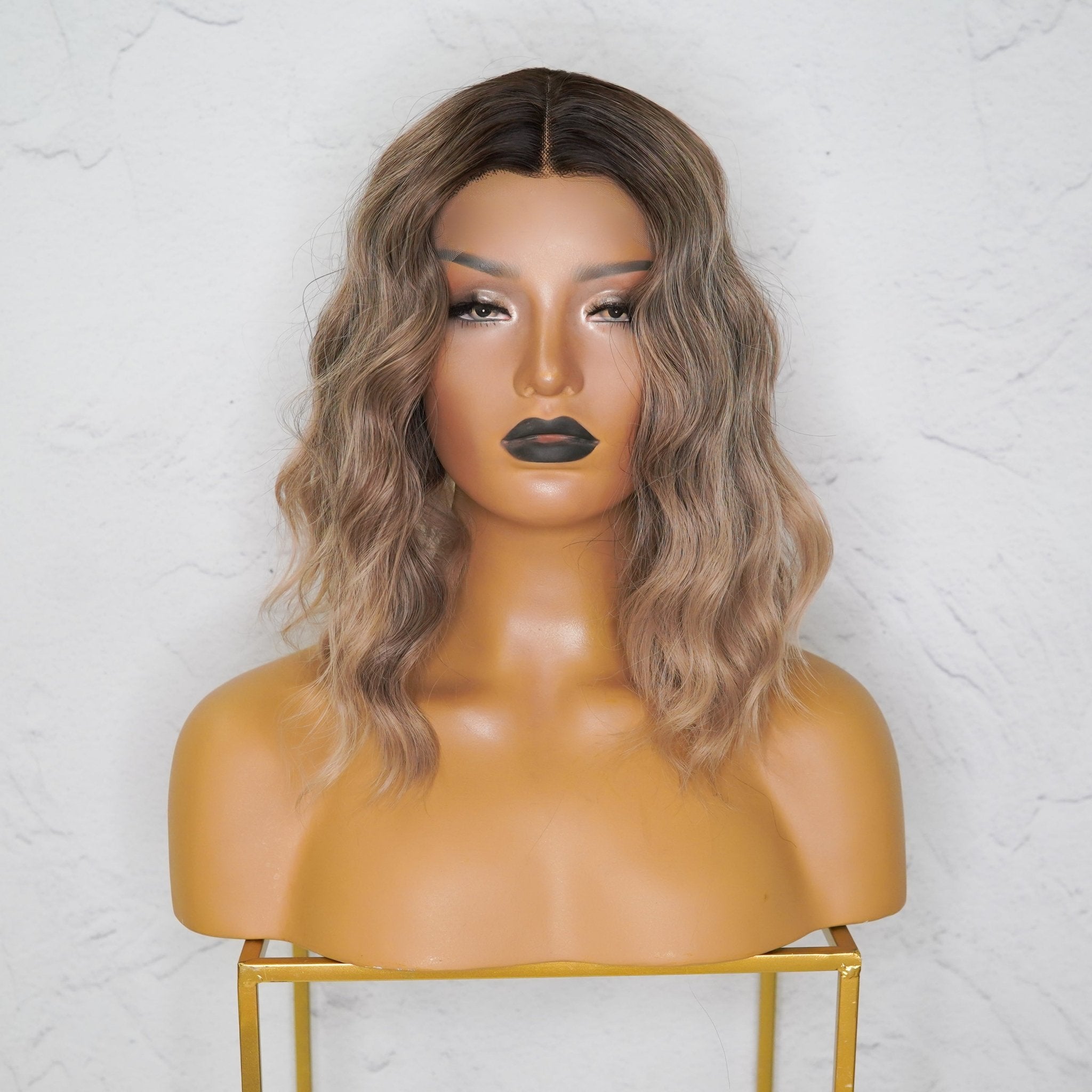 ALESSANDRA - Ombre Ash Blonde - Lace Front Wig | Brown, 12 Inch & Shorter, T-Part Lace Front, Synthetic Hair | Milk & Honey Wigs
