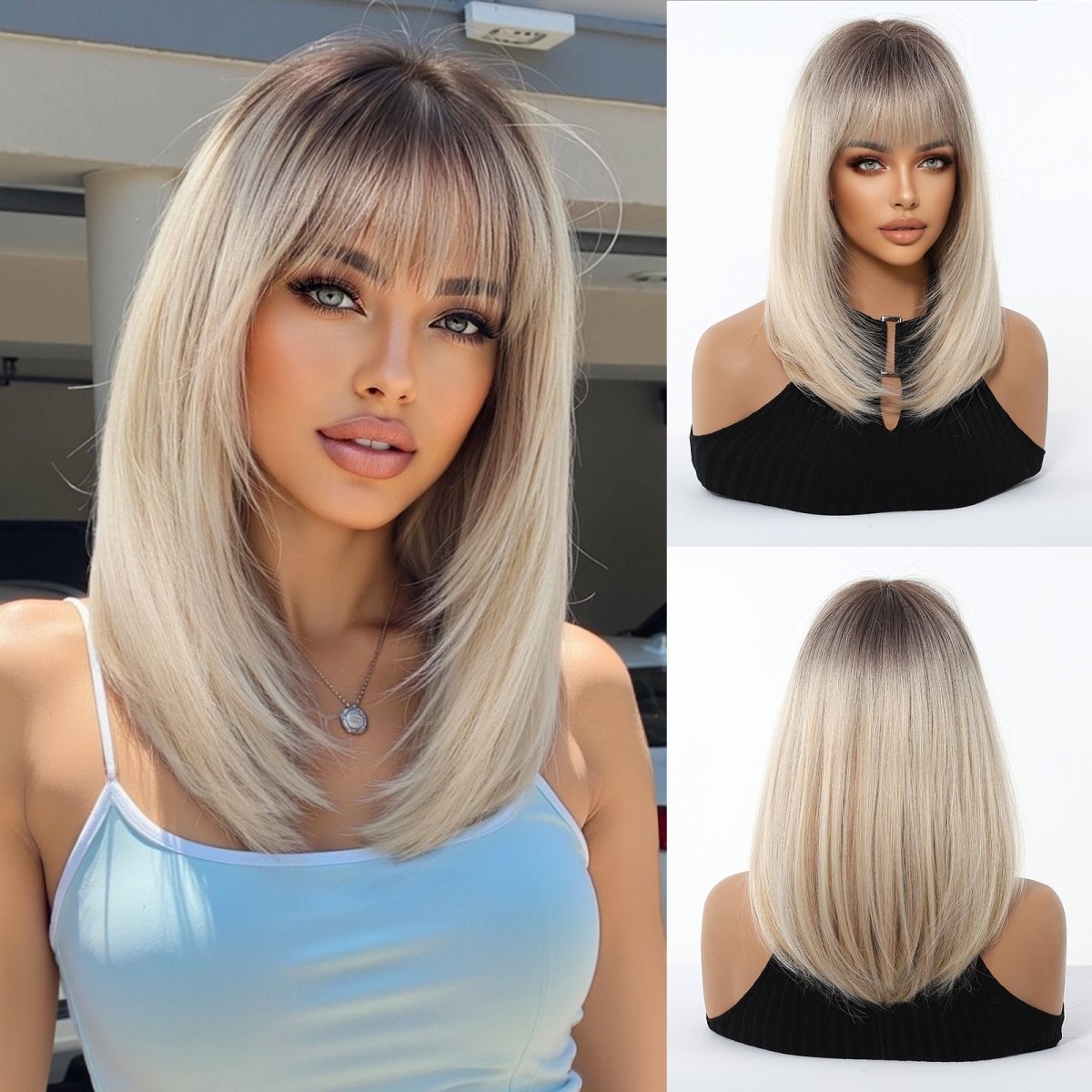 Ash Blonde Ombre with Soft Fringe Wig- MARKETPLACE | Blonde, Fringe, Synthetic Hair | Milk & Honey Wigs
