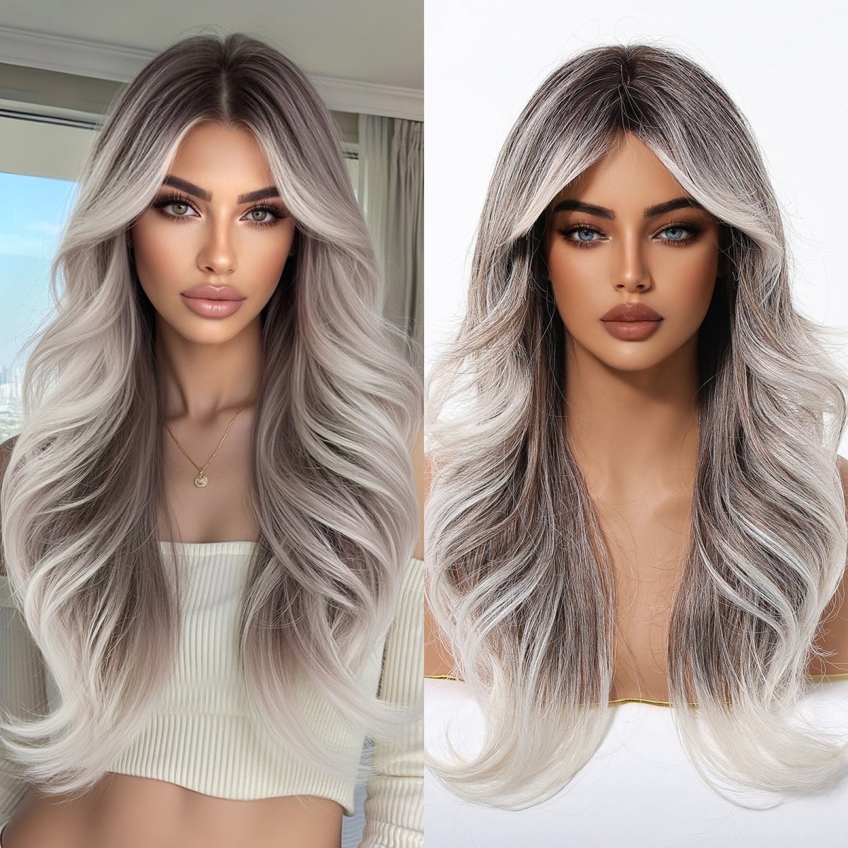 Ash Brown to Platinum Blonde Wig- MARKETPLACE | Brown, Fringe, Synthetic Hair | Milk & Honey Wigs