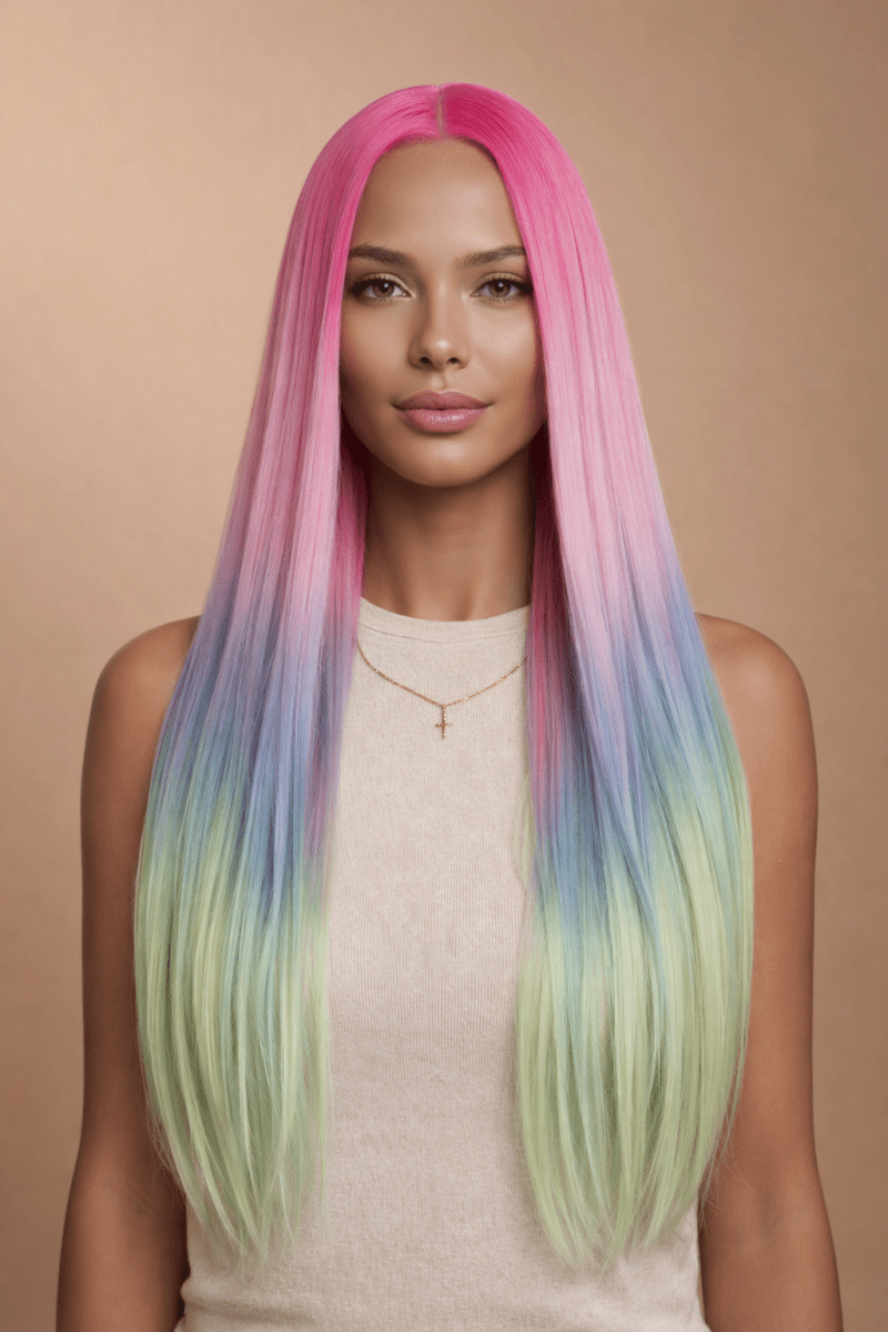 ATLANTIS - Rainbow Ombre - Lace Front Wig | Rainbow, 24 Inch, T-Part Lace Front, Synthetic Hair | Milk & Honey Wigs
