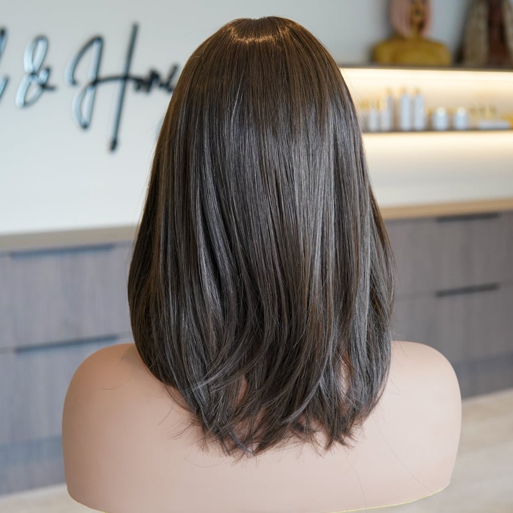 BIANCA dark brown synthetic fringe lace front wig | Milk & Honey Wigs