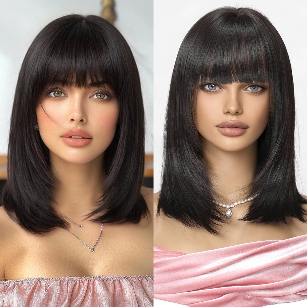 Black Mid-Length Wig- MARKETPLACE | Black, Fringe, Synthetic Hair | Milk & Honey Wigs