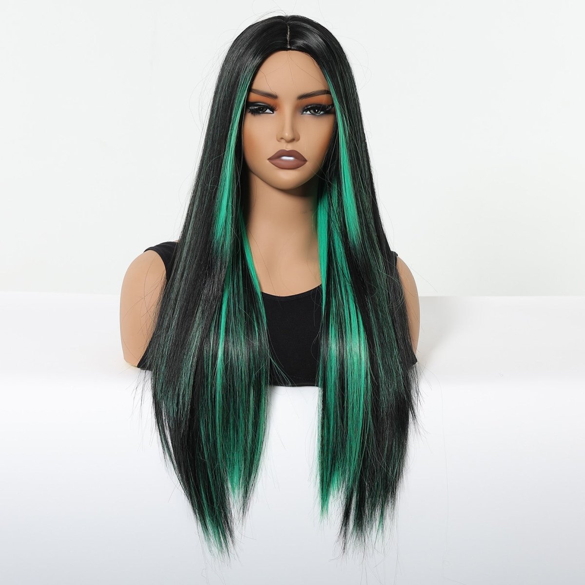 Black Wig with Emerald Green Face-Framing Highlights Wig - MARKETPLACE | Green, Fringe, Synthetic Hair | Milk & Honey Wigs