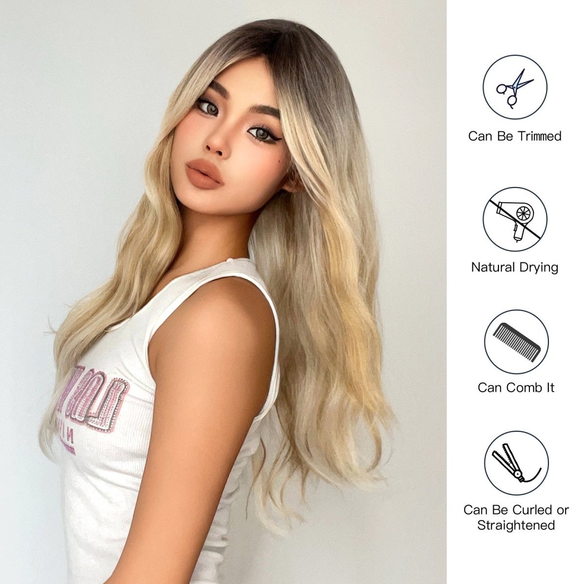 Blonde Ombre Wavy Wig - MARKETPLACE | Blonde, Fringe, Synthetic Hair | Milk & Honey Wigs