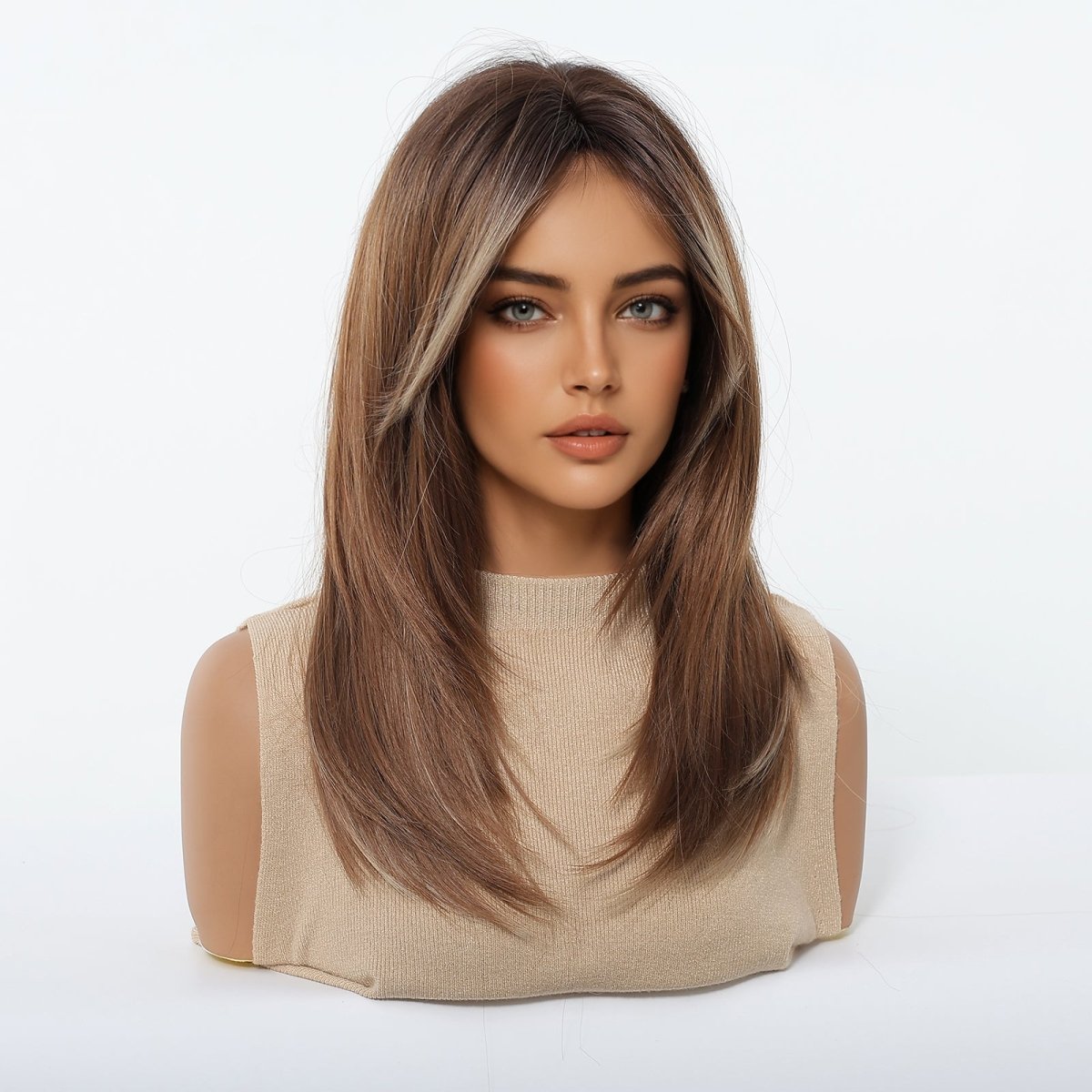 Caramel Brown with Ash Blonde Highlight Wig - MARKETPLACE | Brown, Fringe, Synthetic Hair | Milk & Honey Wigs