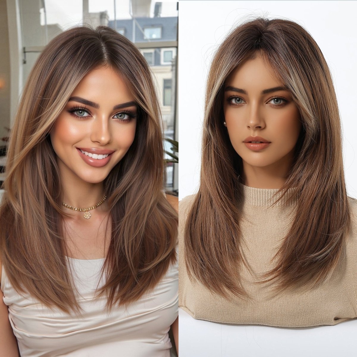 Caramel Brown with Ash Blonde Highlight Wig - MARKETPLACE | Brown, Fringe, Synthetic Hair | Milk & Honey Wigs