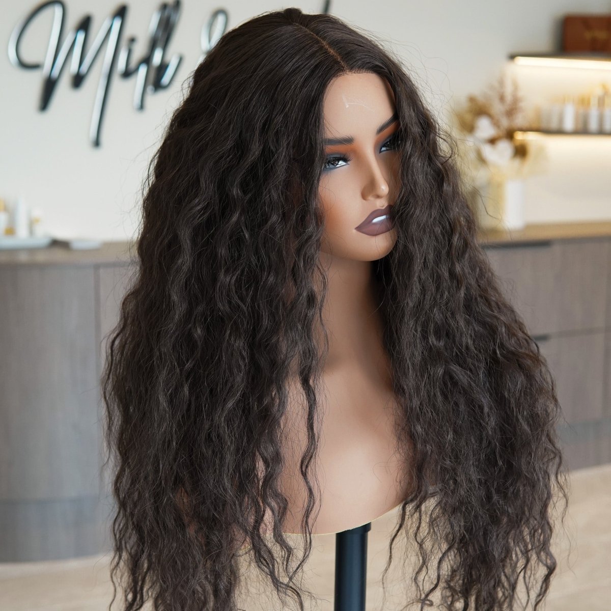 CARLY Brown synthetic tight-curl lace front wig | Milk & Honey Wigs