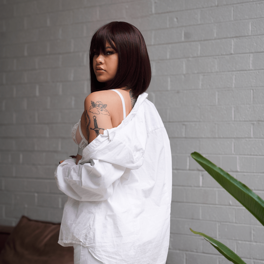 COURTNEY Burgundy Fringe Wig | Milk & Honey Wigs
