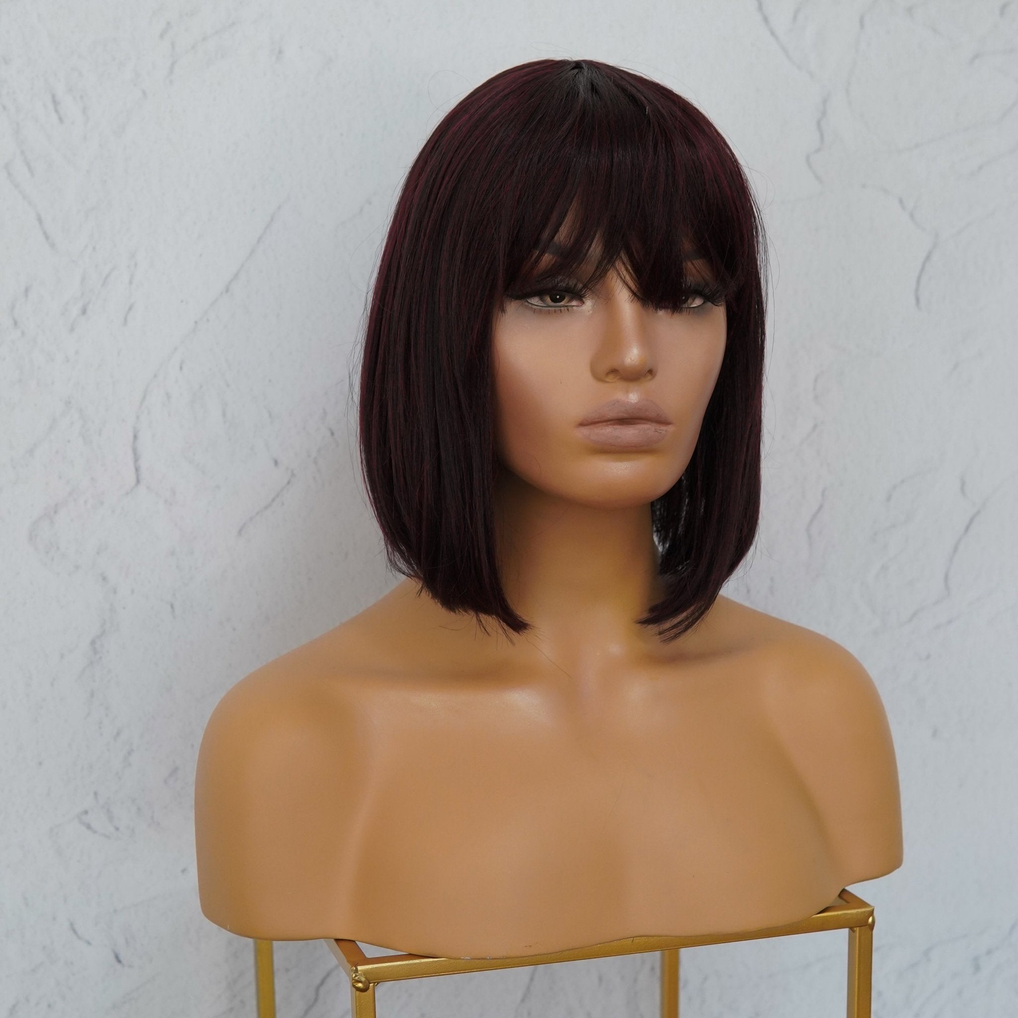 COURTNEY Burgundy Fringe Wig | Milk & Honey Wigs