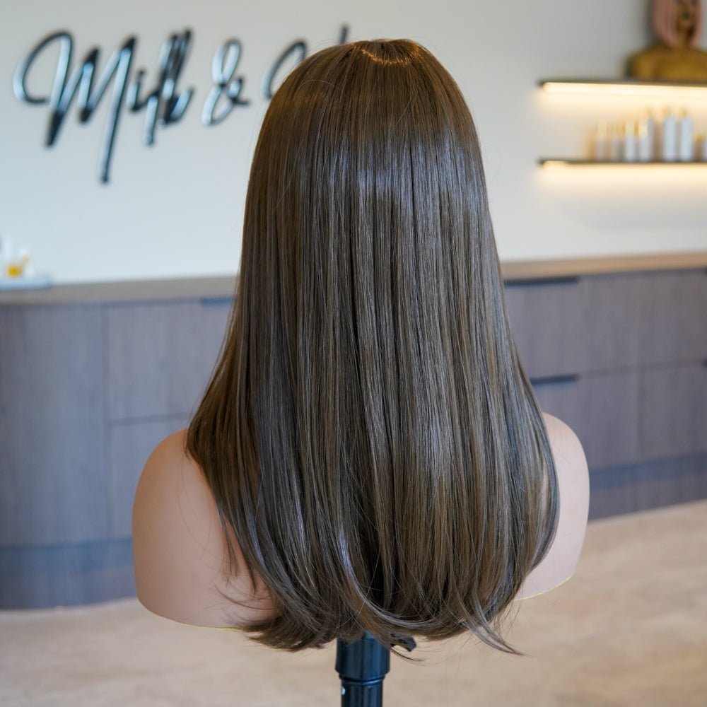 DAHLIA medium brown caramel synthetic lace front wig | Milk & Honey Wigs