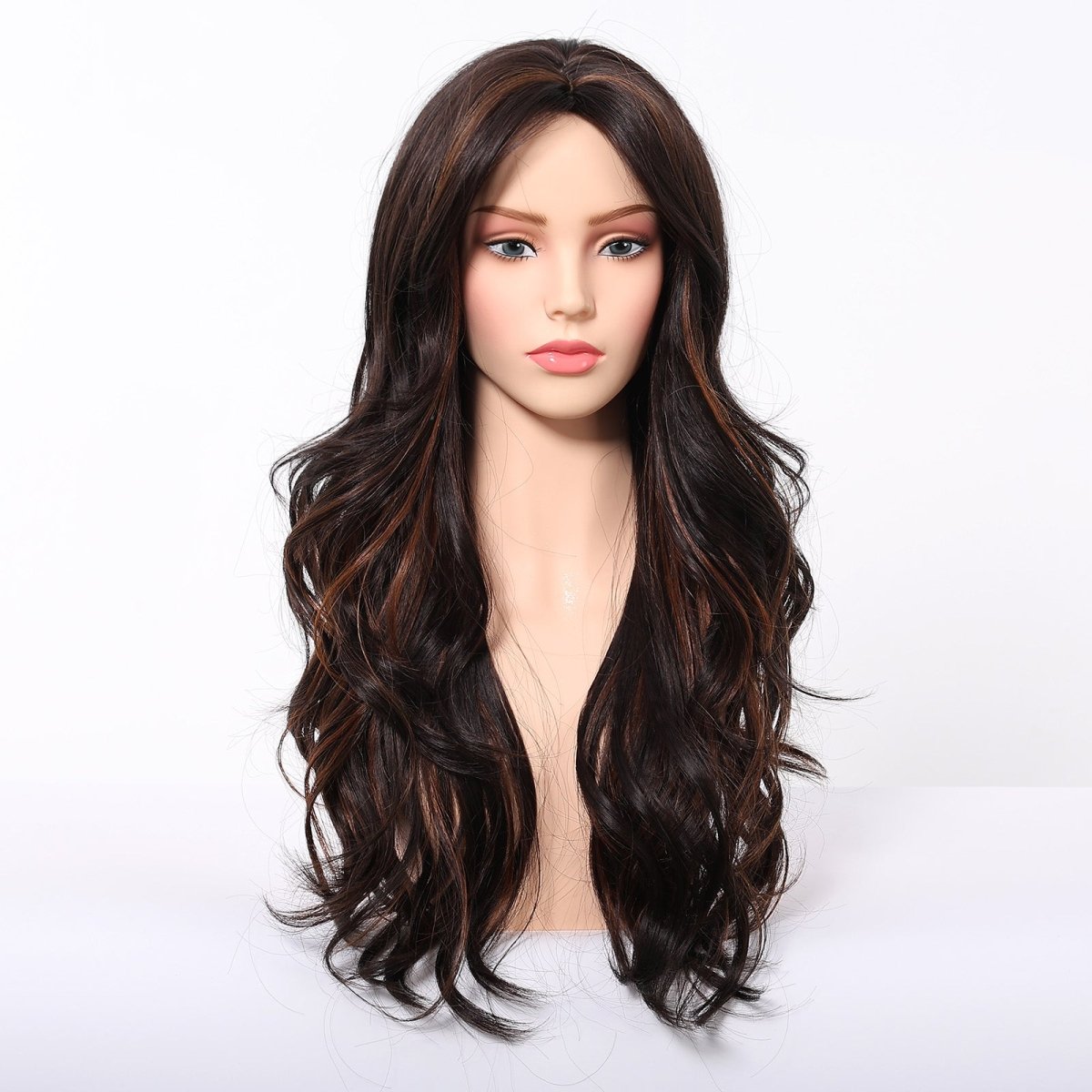 Dark Brown Wig Caramel Highlights Wig - MARKETPLACE | Brown, Fringe, Synthetic Hair | Milk & Honey Wigs