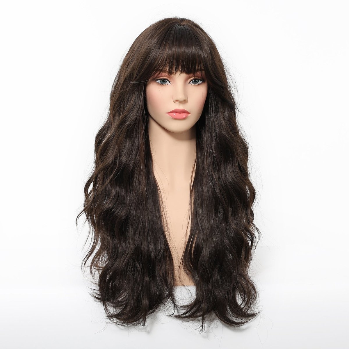 Dark Chocolate Wavy Wig with Full Fringe - MARKETPLACE | Brown, Fringe, Synthetic Hair | Milk & Honey Wigs