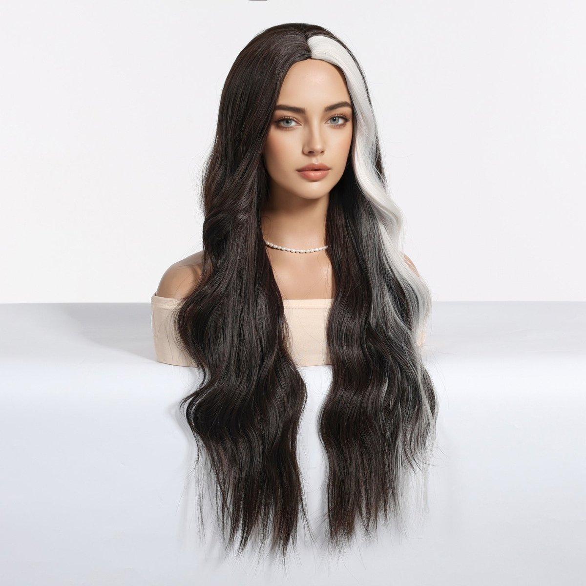 Ebony Waves with Front Platinum Highlights Wig - MARKETPLACE | Black, Fringe, Synthetic Hair | Milk & Honey Wigs