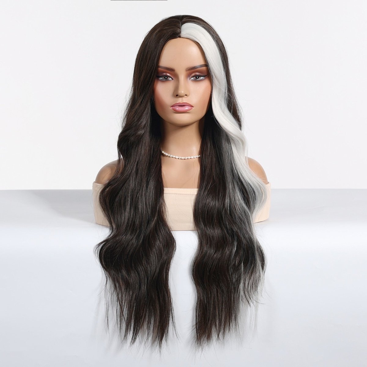 Ebony Waves with Front Platinum Highlights Wig - MARKETPLACE | Black, Fringe, Synthetic Hair | Milk & Honey Wigs