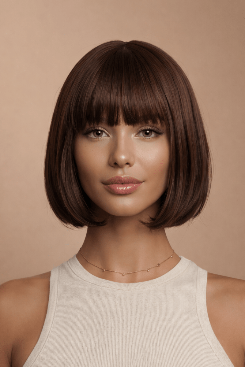 ELLE - Dark Brown - Fringe Wig | Brown, 12 Inch & Shorter, Fringe, Synthetic Hair | Milk & Honey Wigs