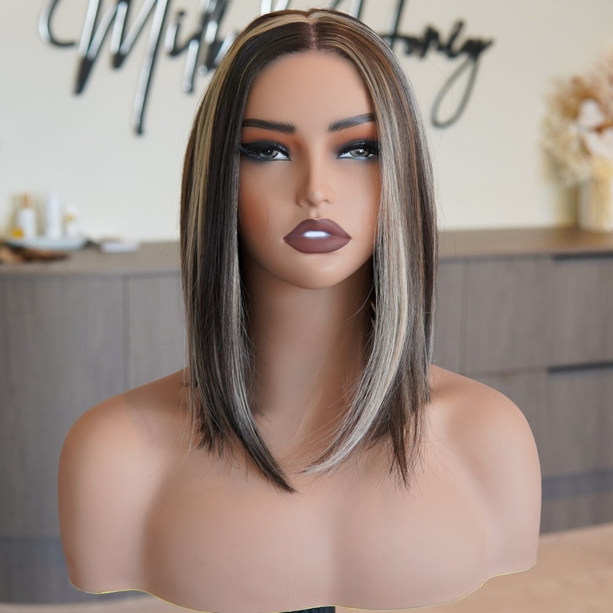 ESTER - Brown Lowlights - Lace Front Wig | Brown, 12 Inch & Shorter, 13x6 Lace Front, Synthetic Hair | Milk & Honey Wigs