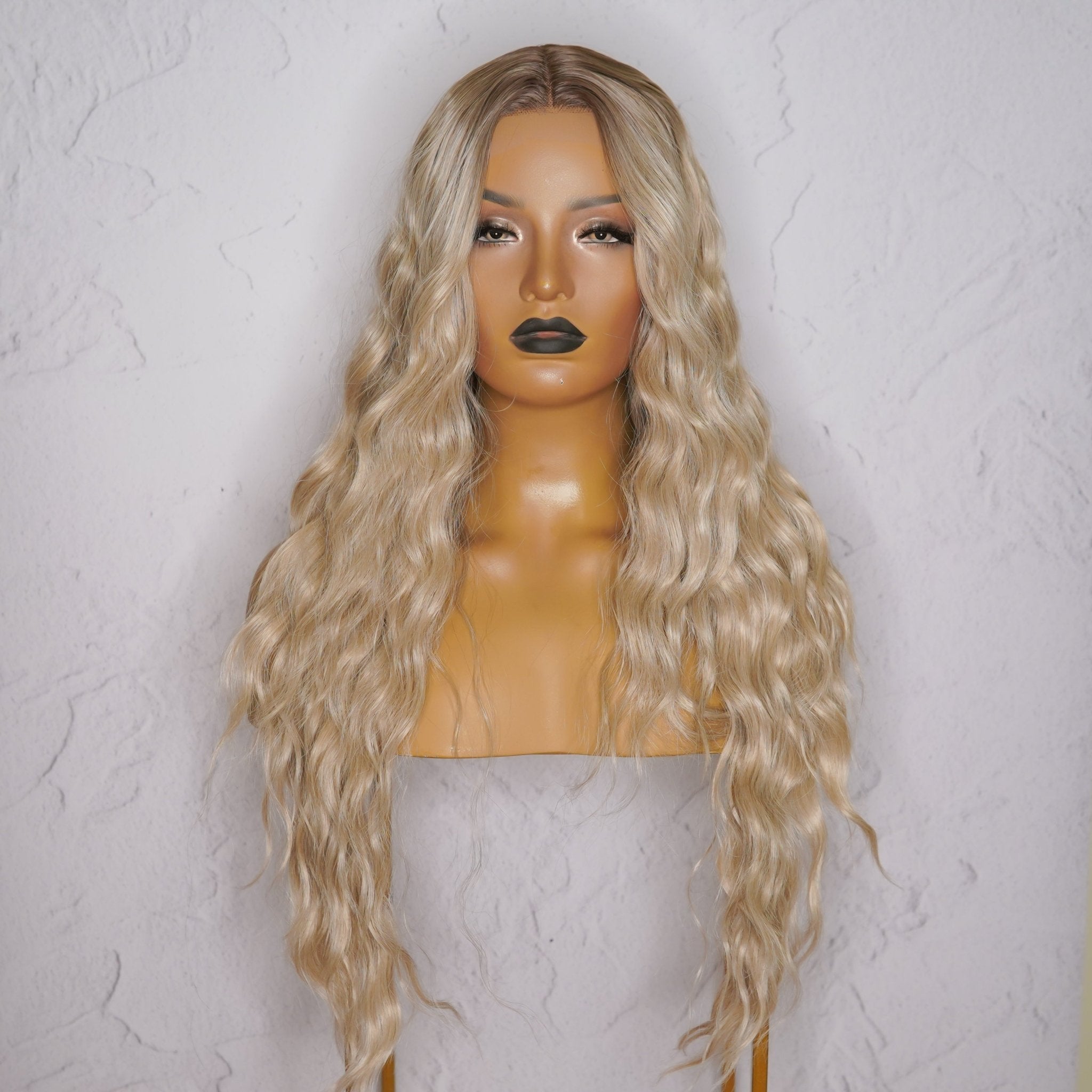 EVADNE ombre blonde synthetic natural wave lace front wig | Milk & Honey Wigs