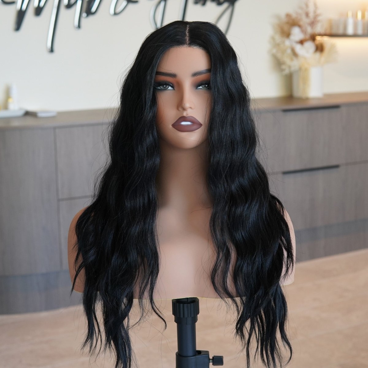 FAYE - Natural Black - Lace Front Wig | Black, 22 Inch, T-Part Lace Front, Synthetic Hair | Milk & Honey Wigs