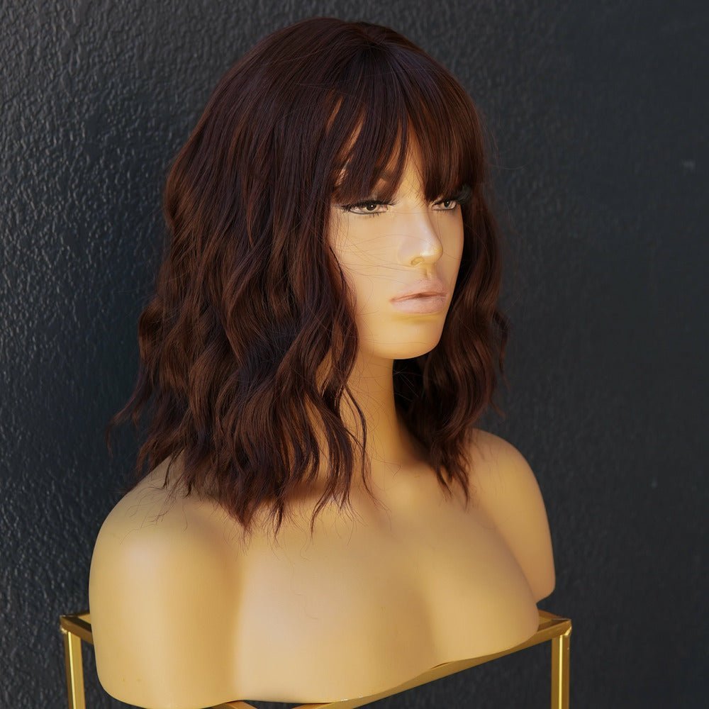 HAYLEY brown synthetic wavy bob fringe wig | Milk & Honey Wigs