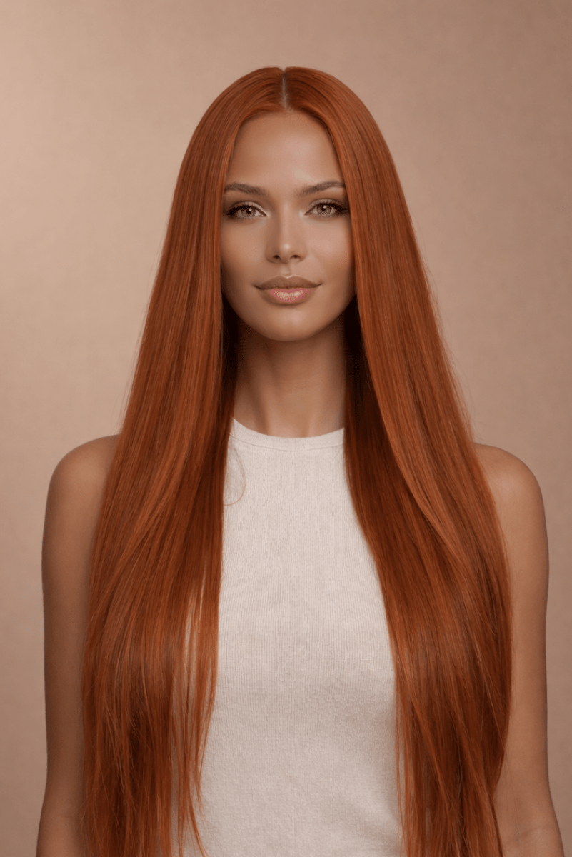 ISABELLE - Auburn - Lace Front Wig | Ginger, 28 Inch+, T-Part Lace Front, Synthetic Hair | Milk & Honey Wigs