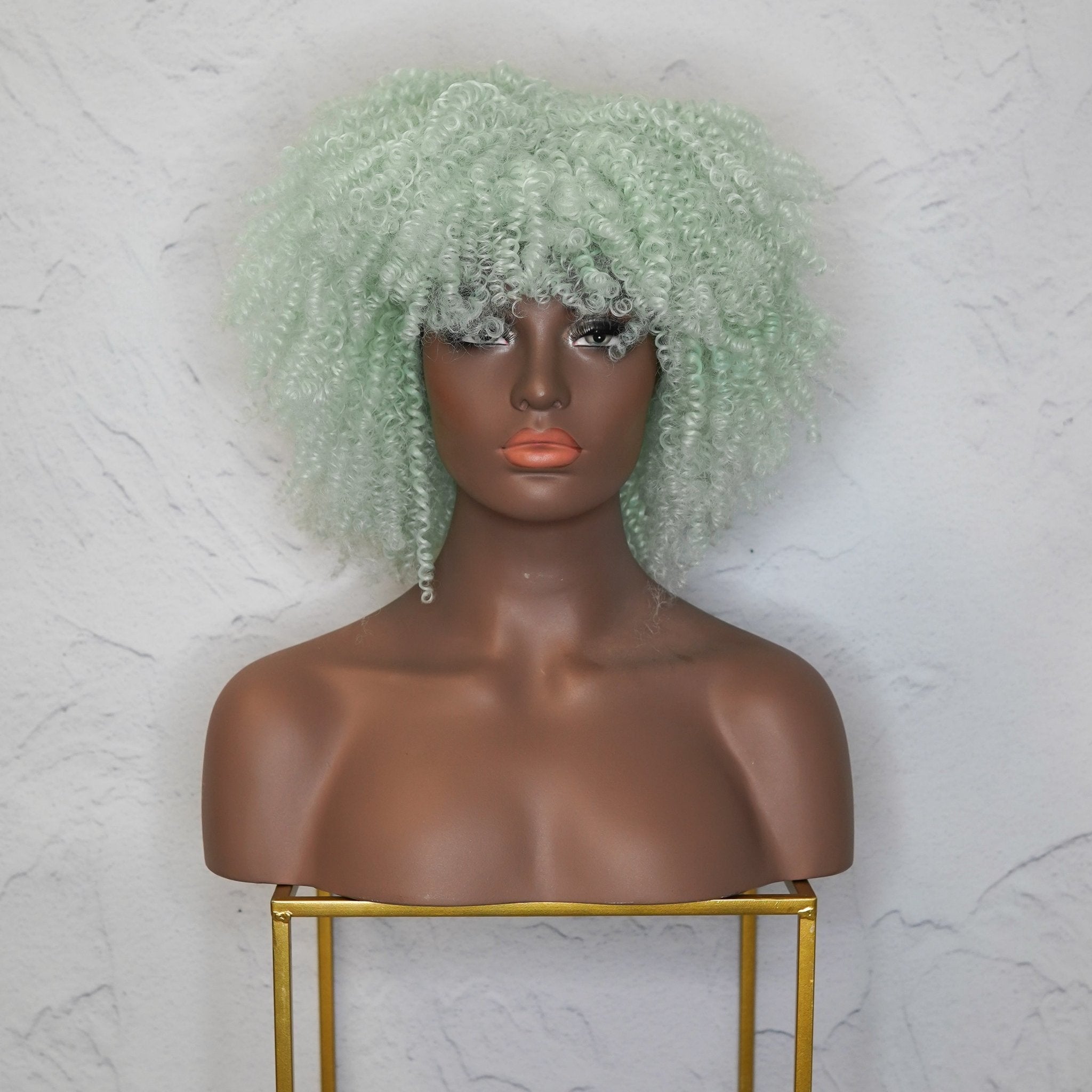 JAYDA - Mint Blue - Afro Curl Wig | Green, 14 Inch, Fringe, Synthetic Hair | Milk & Honey Wigs