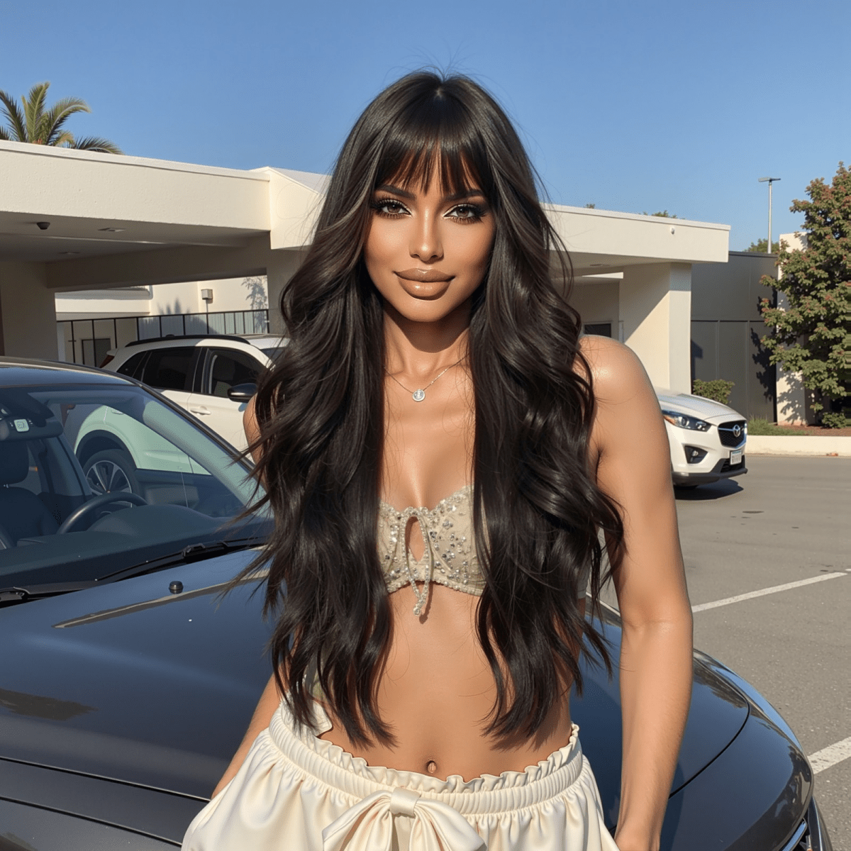 Jet Black Wavy with Full Fringe Wig - MARKETPLACE | Black, Fringe, Synthetic Hair | Milk & Honey Wigs