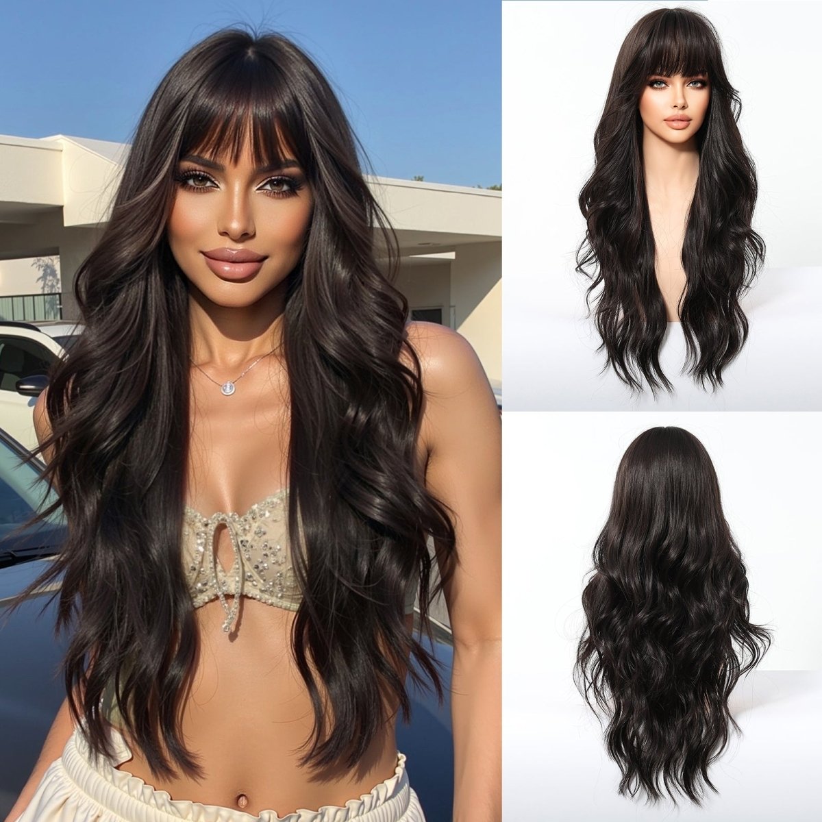 Jet Black Wavy with Full Fringe Wig - MARKETPLACE | Black, Fringe, Synthetic Hair | Milk & Honey Wigs