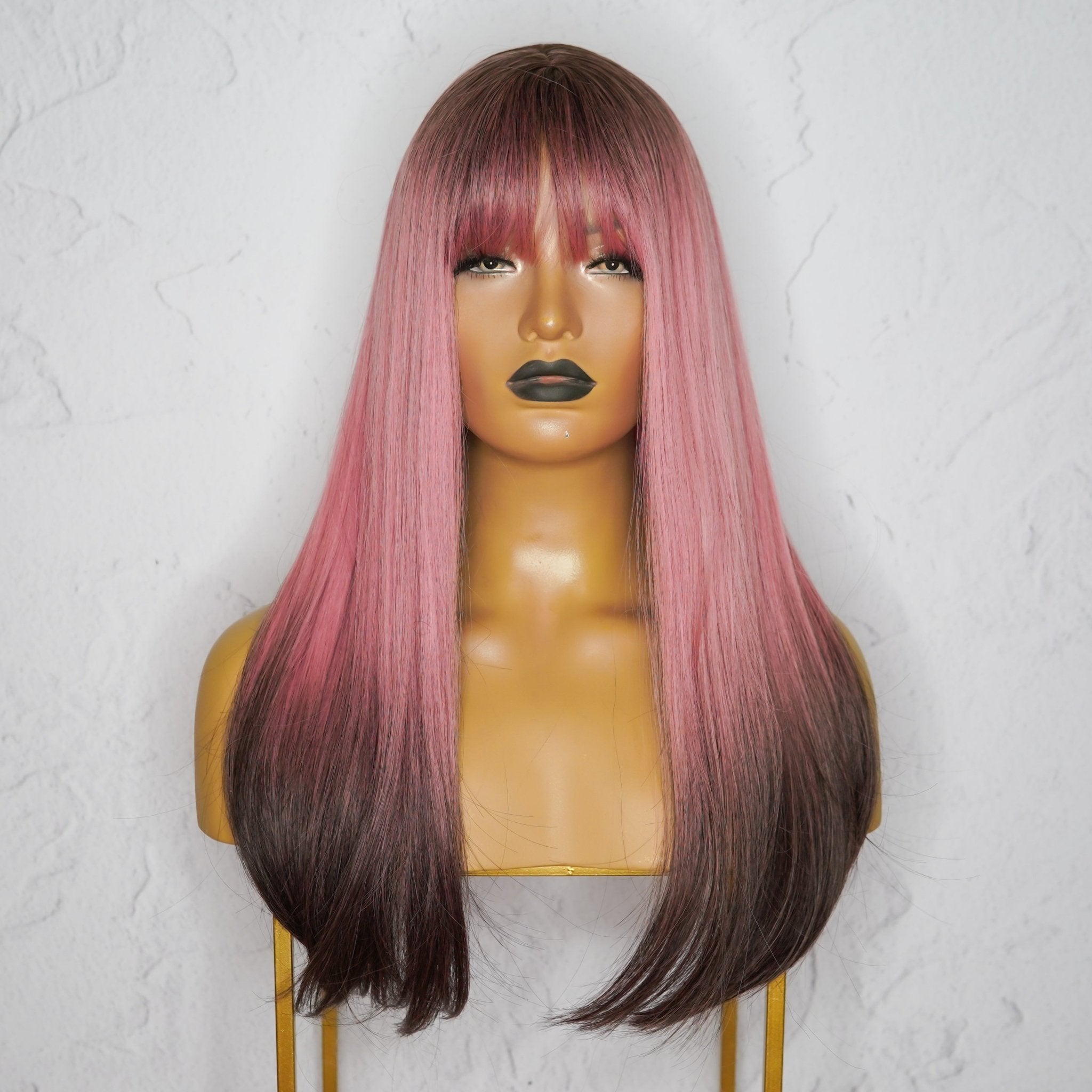 KAIA ombre pink synthetic straight fringe wig | Milk & Honey Wigs