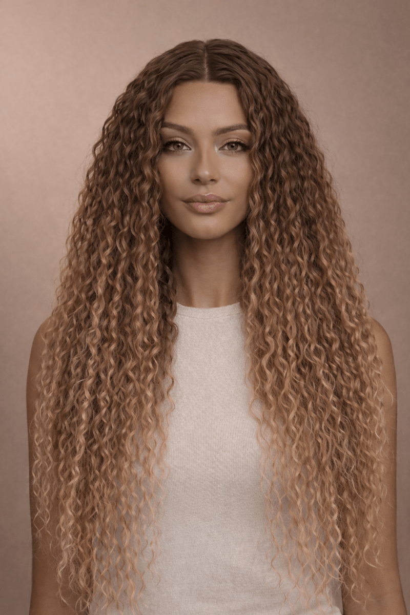 LALA - Ombre Caramel - Lace Front Wig | Brown, 28 Inch+, T-Part Lace Front, Synthetic Hair | Milk & Honey Wigs