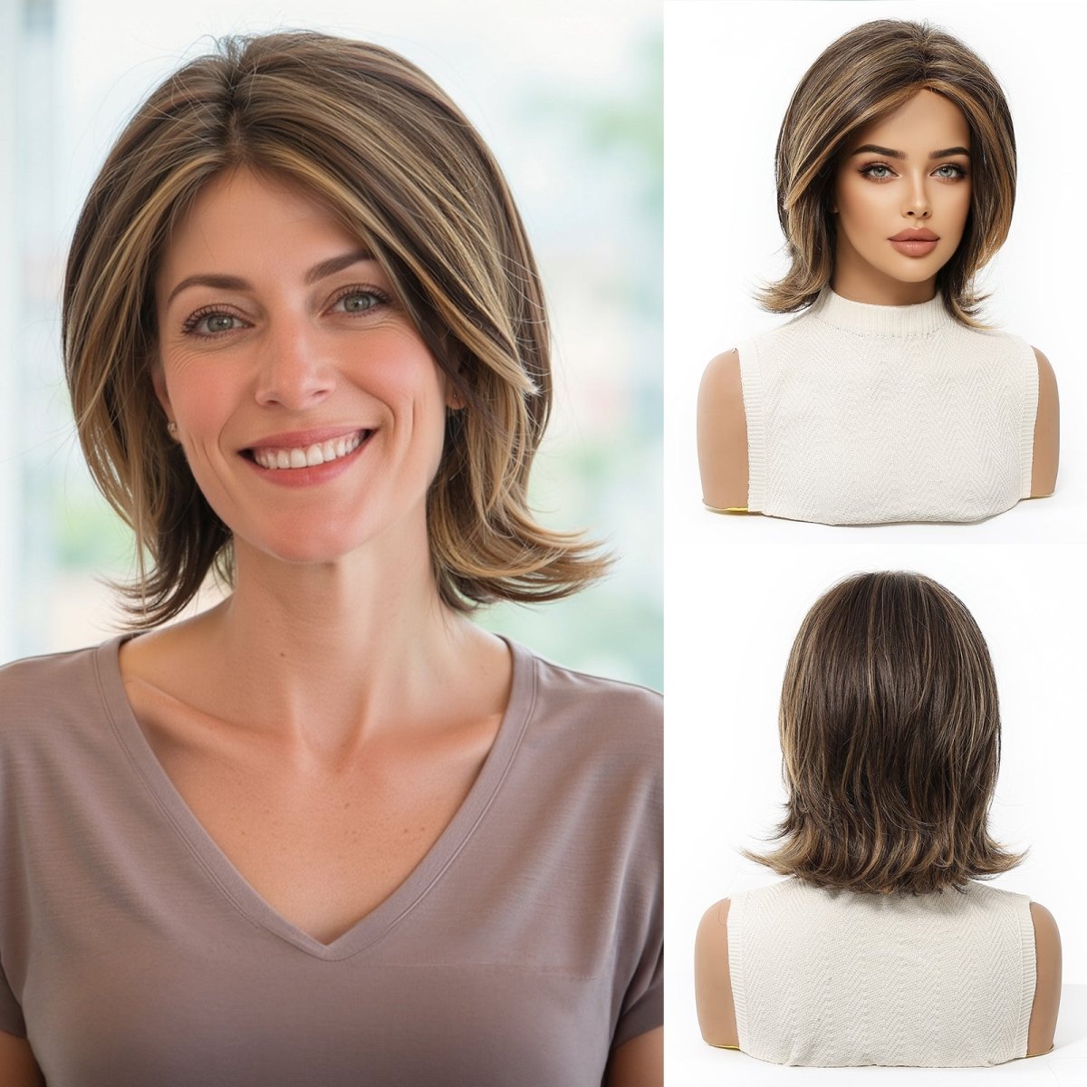 layered bob with highlights Wig - MARKETPLACE | Brown, Fringe, Synthetic Hair | Milk & Honey Wigs