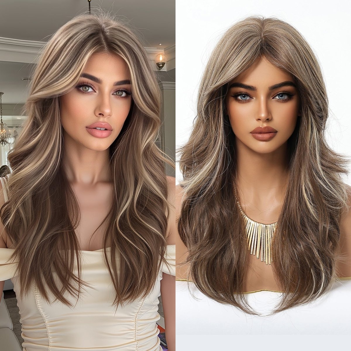 Light Brown with Ash Blonde Highlights Wig - MARKETPLACE | Brown, Fringe, Synthetic Hair | Milk & Honey Wigs