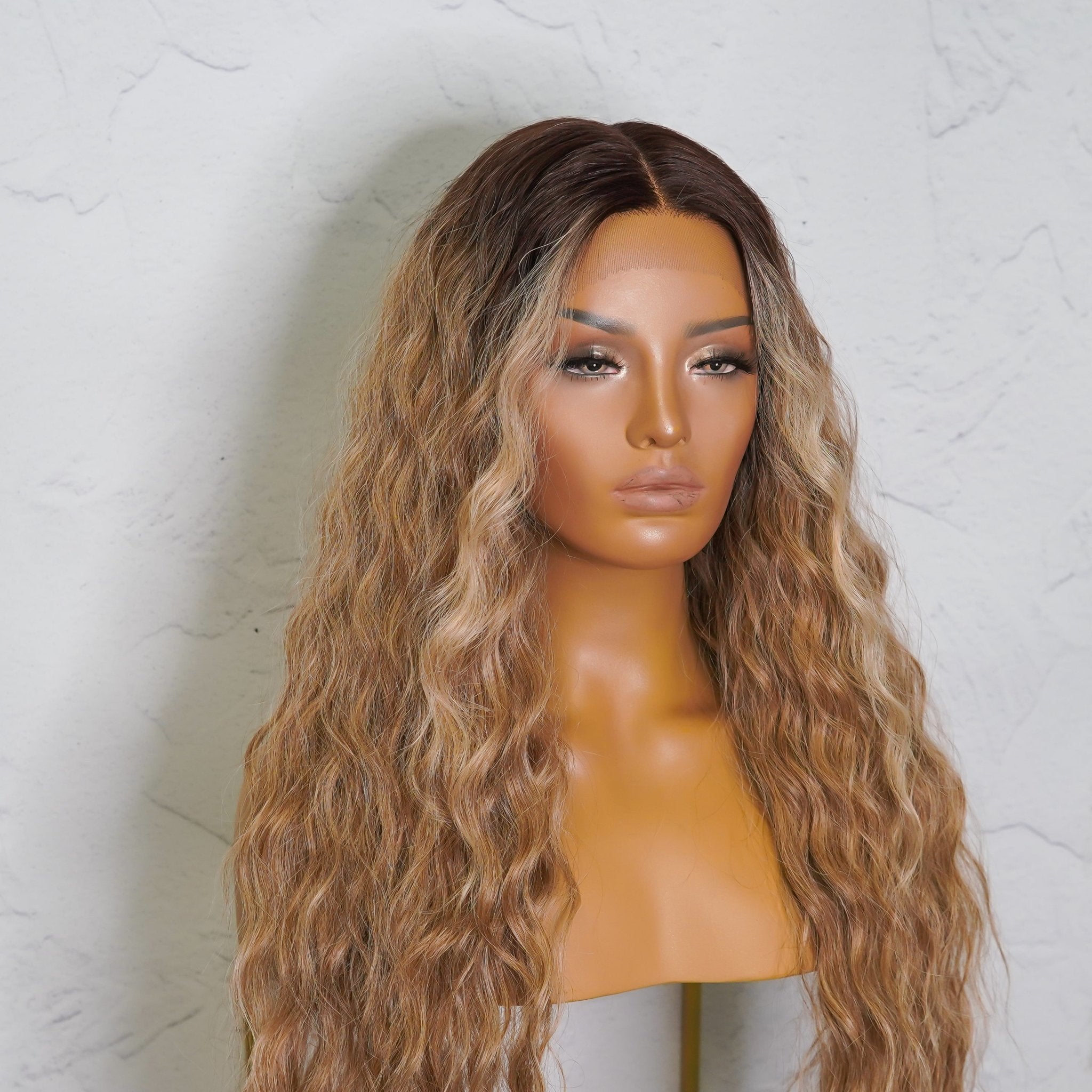 LILY - Ombre - Lace Front Wig | Brown, 28 Inch+, T-Part Lace Front, Synthetic Hair | Milk & Honey Wigs