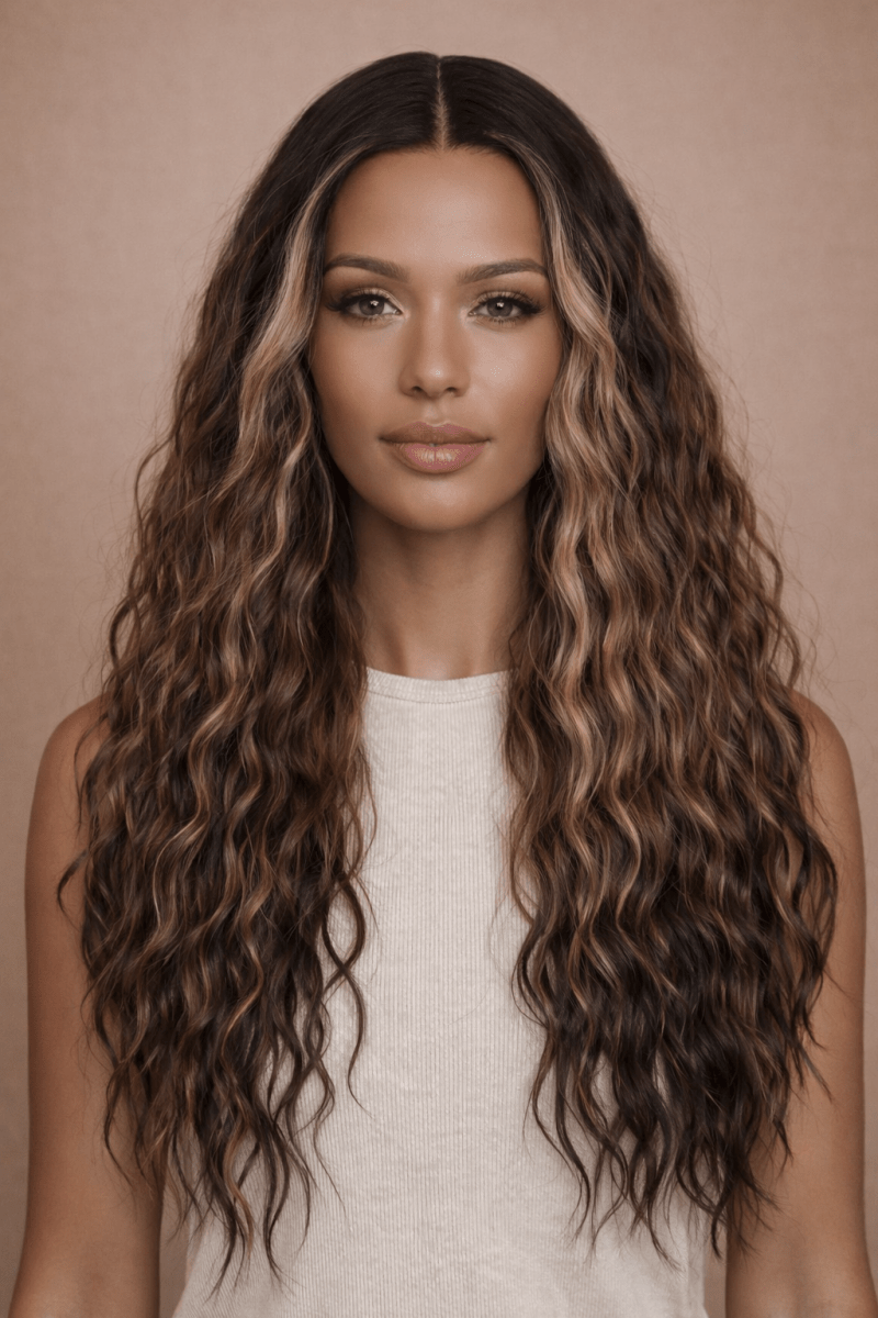 LILY - Mocha - Lace Front Wig | Brown, 28 Inch+, T-Part Lace Front, Synthetic Hair | Milk & Honey Wigs
