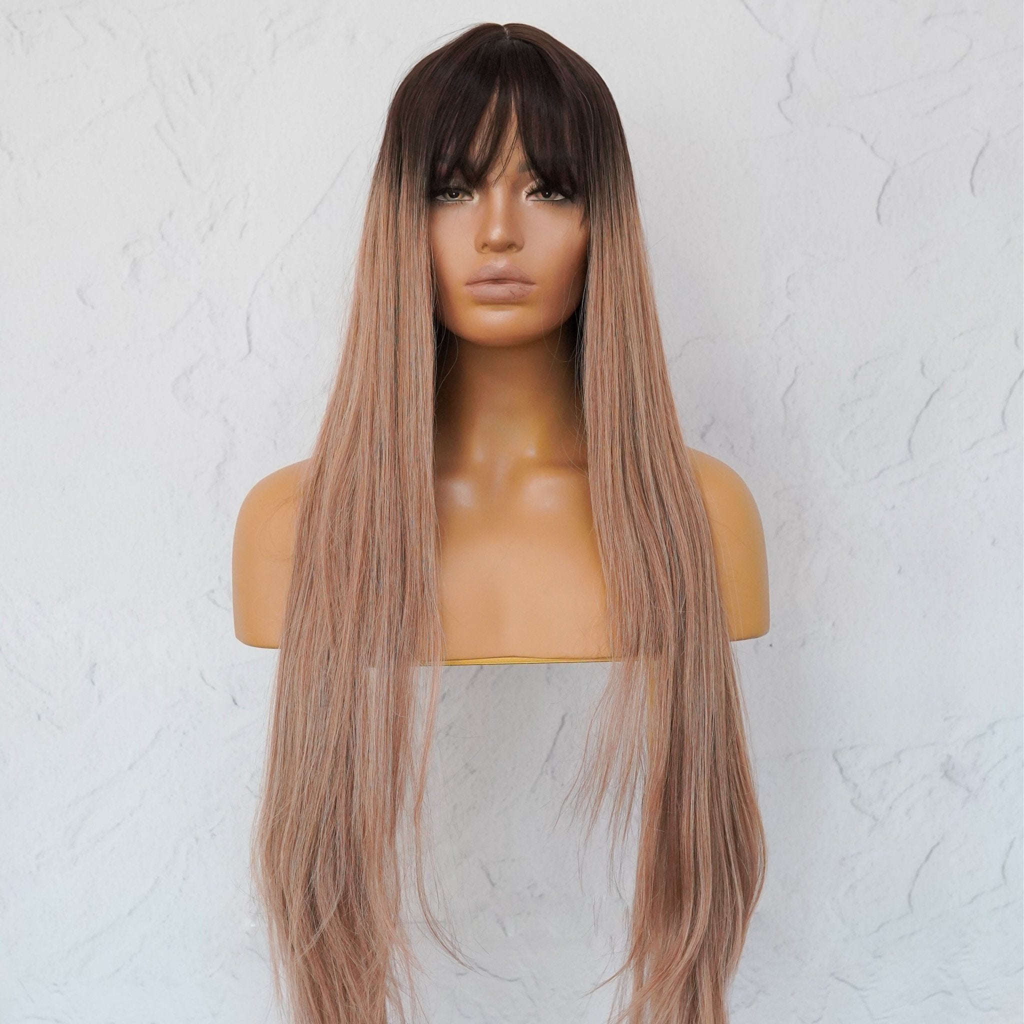 LIRA - Caramel Ombre - Fringe Wig | Brown, 26 Inch, Fringe, Synthetic Hair | Milk & Honey Wigs