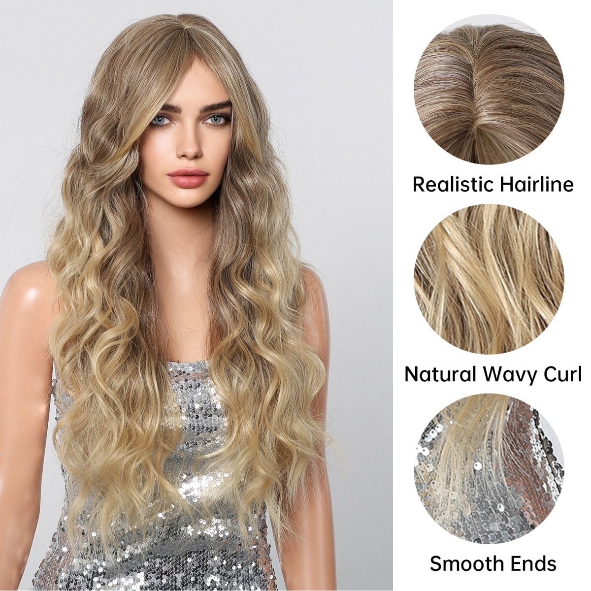Long Natural Brown Synthetic Curly Wig - MARKETPLACE | Blonde, Fringe, Synthetic Hair | Milk & Honey Wigs