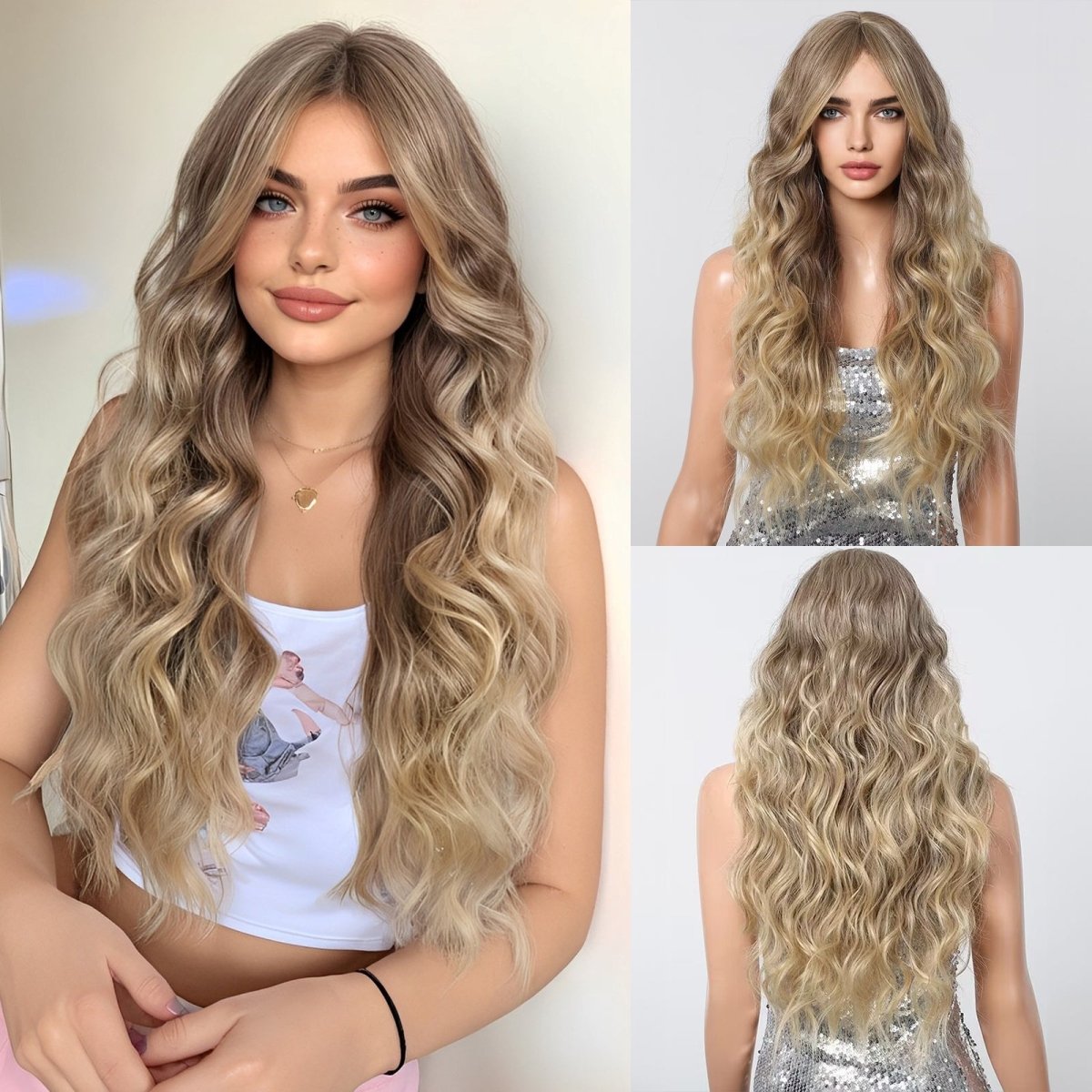 Long Natural Brown Synthetic Curly Wig - MARKETPLACE | Blonde, Fringe, Synthetic Hair | Milk & Honey Wigs