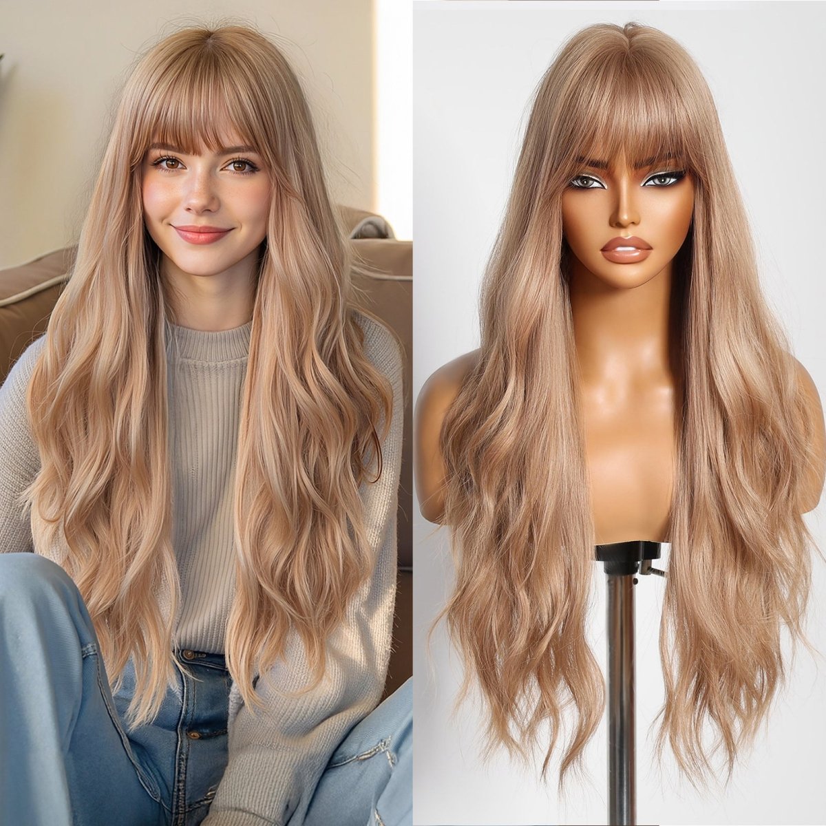 Long Wavy Blonde Wig - MARKETPLACE | Blonde, Fringe, Synthetic Hair | Milk & Honey Wigs