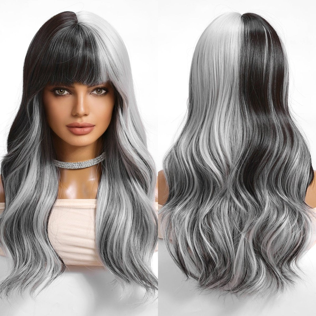 Long Wavy Ombre Wig- MARKETPLACE | Grey, Fringe, Synthetic Hair | Milk & Honey Wigs