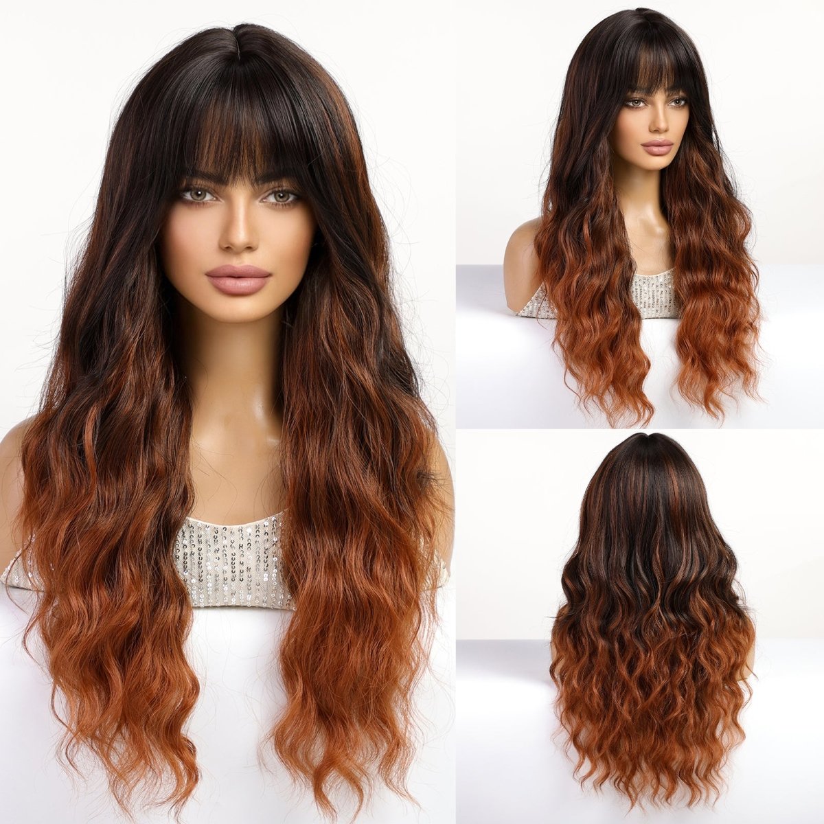 Long Wavy Ombre Wig - MARKETPLACE | Brown, Fringe, Synthetic Hair | Milk & Honey Wigs