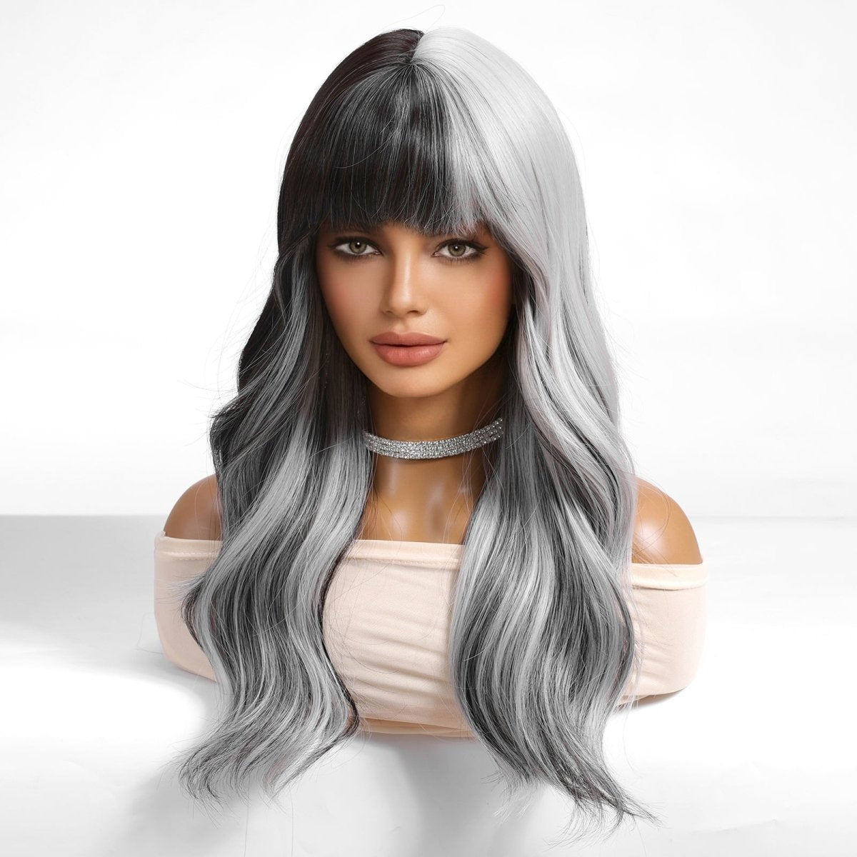 Long Wavy Ombre Wig- MARKETPLACE | Grey, Fringe, Synthetic Hair | Milk & Honey Wigs