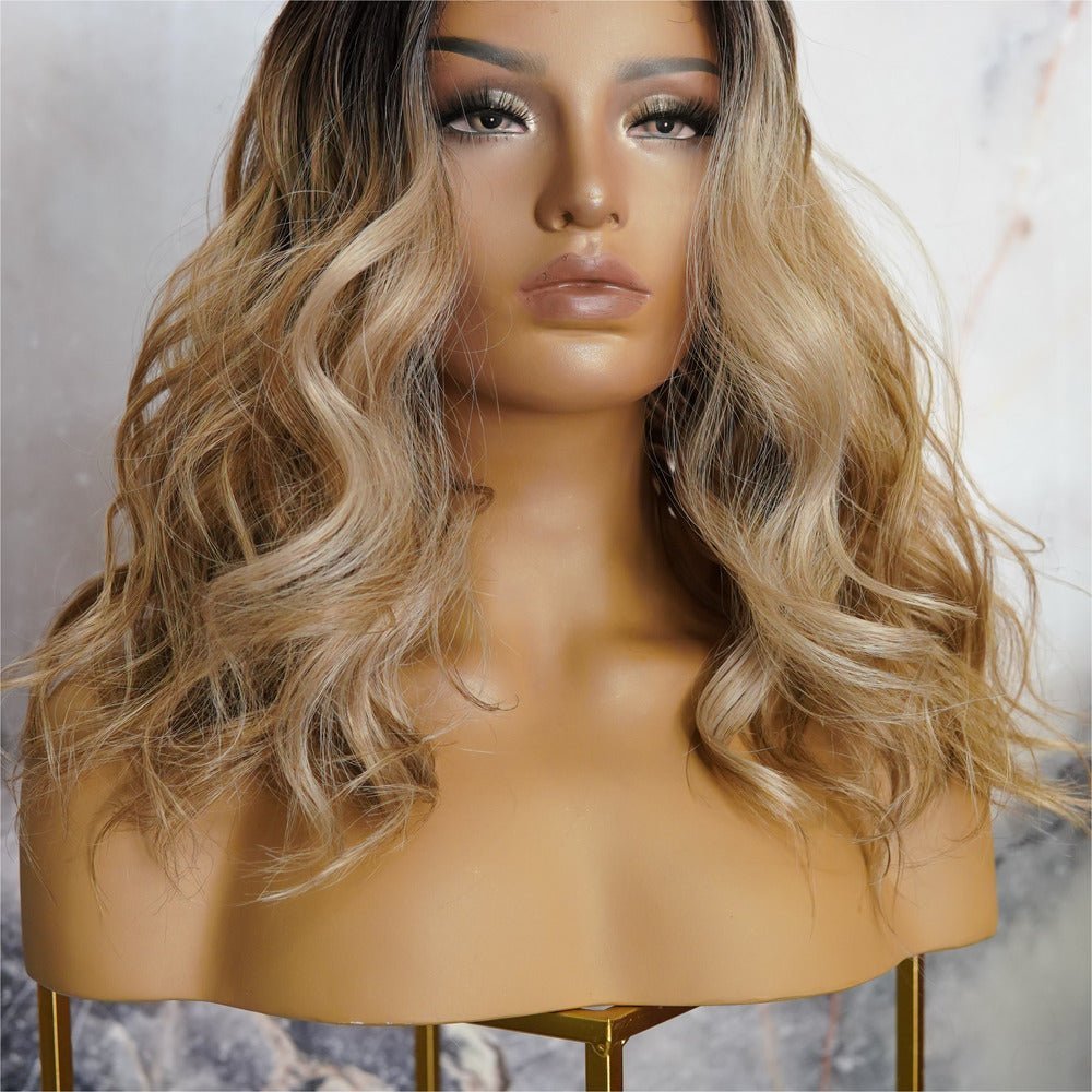 LUCY - Caramel - Lace Front Wig | Brown, 16 Inch, T-Part Lace Front, Synthetic Hair | Milk & Honey Wigs