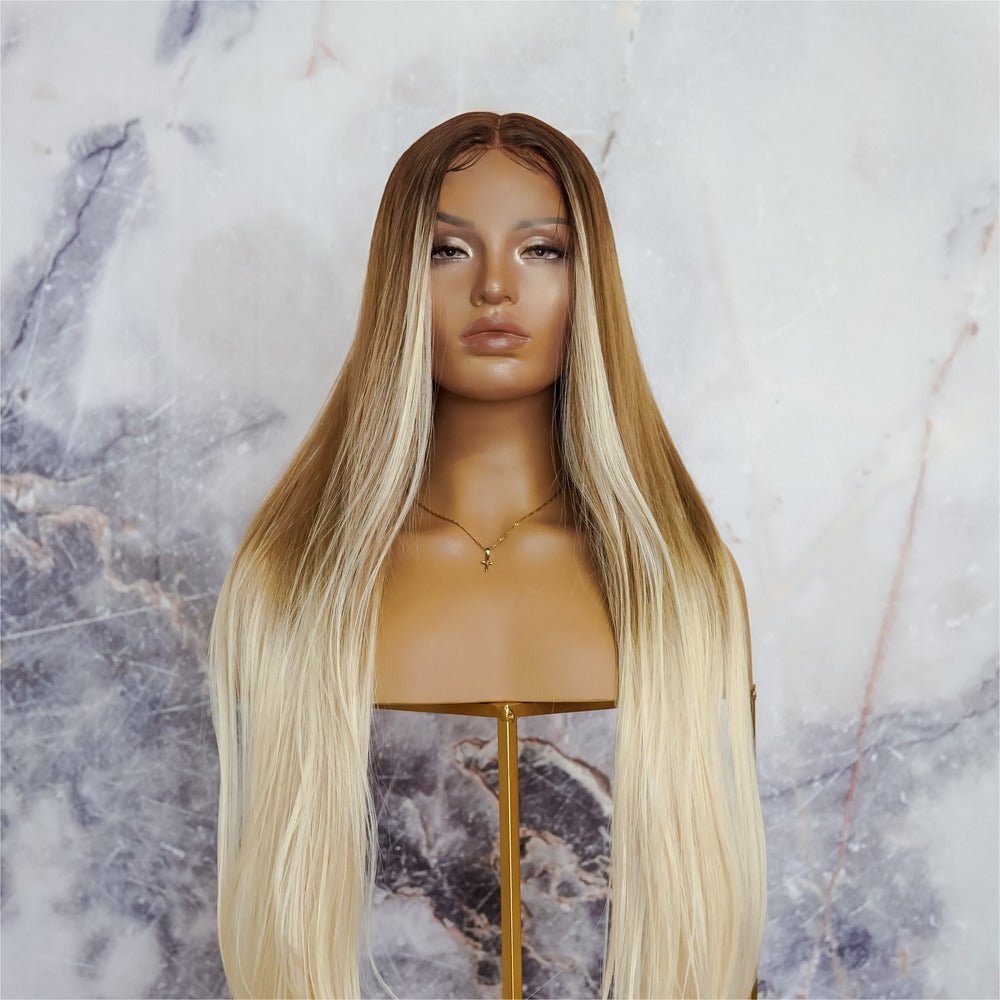 MEGAN - Caramel - Lace Front Wig | Blonde, 28 Inch+, T-Part Lace Front, Synthetic Hair | Milk & Honey Wigs