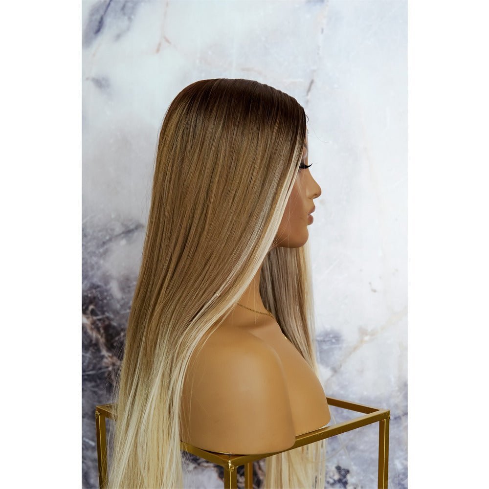 MEGAN - Caramel - Lace Front Wig | Blonde, 28 Inch+, T-Part Lace Front, Synthetic Hair | Milk & Honey Wigs