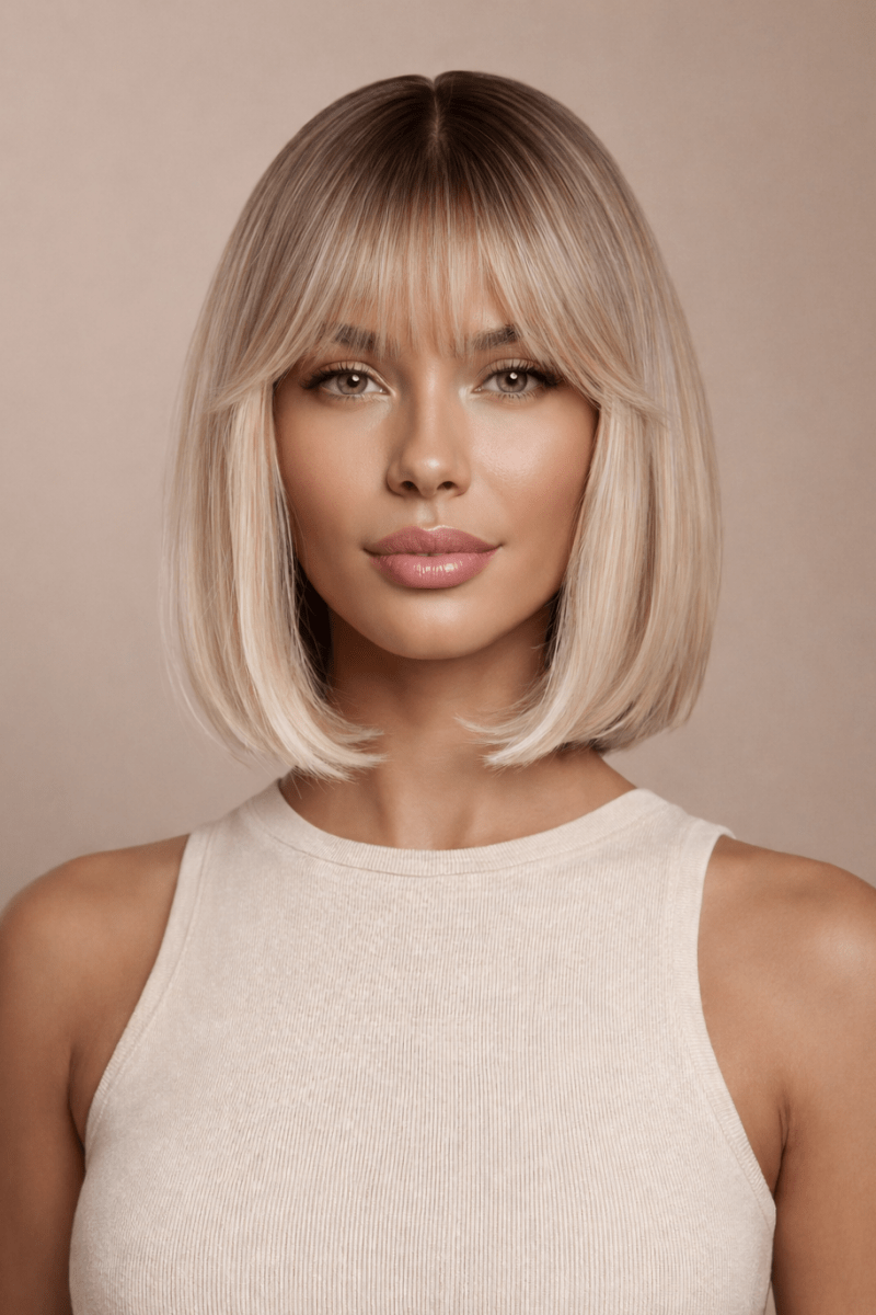 MIAH - Ombre Blonde - Fringe Wig | Blonde, 12 Inch & Shorter, Fringe, Synthetic Hair | Milk & Honey Wigs