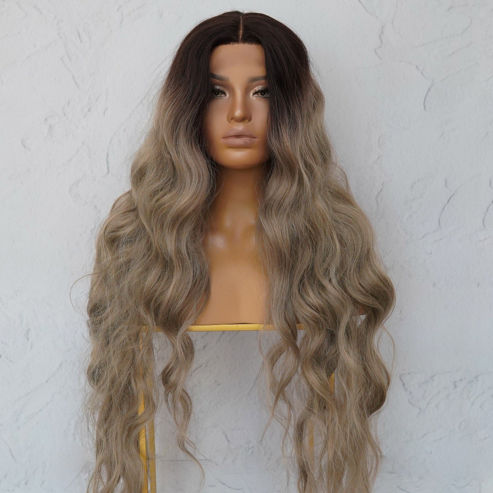 NERA - Ombre Ash Blonde - Lace Front Wig | Brown, 28 Inch+, T-Part Lace Front, Synthetic Hair | Milk & Honey Wigs