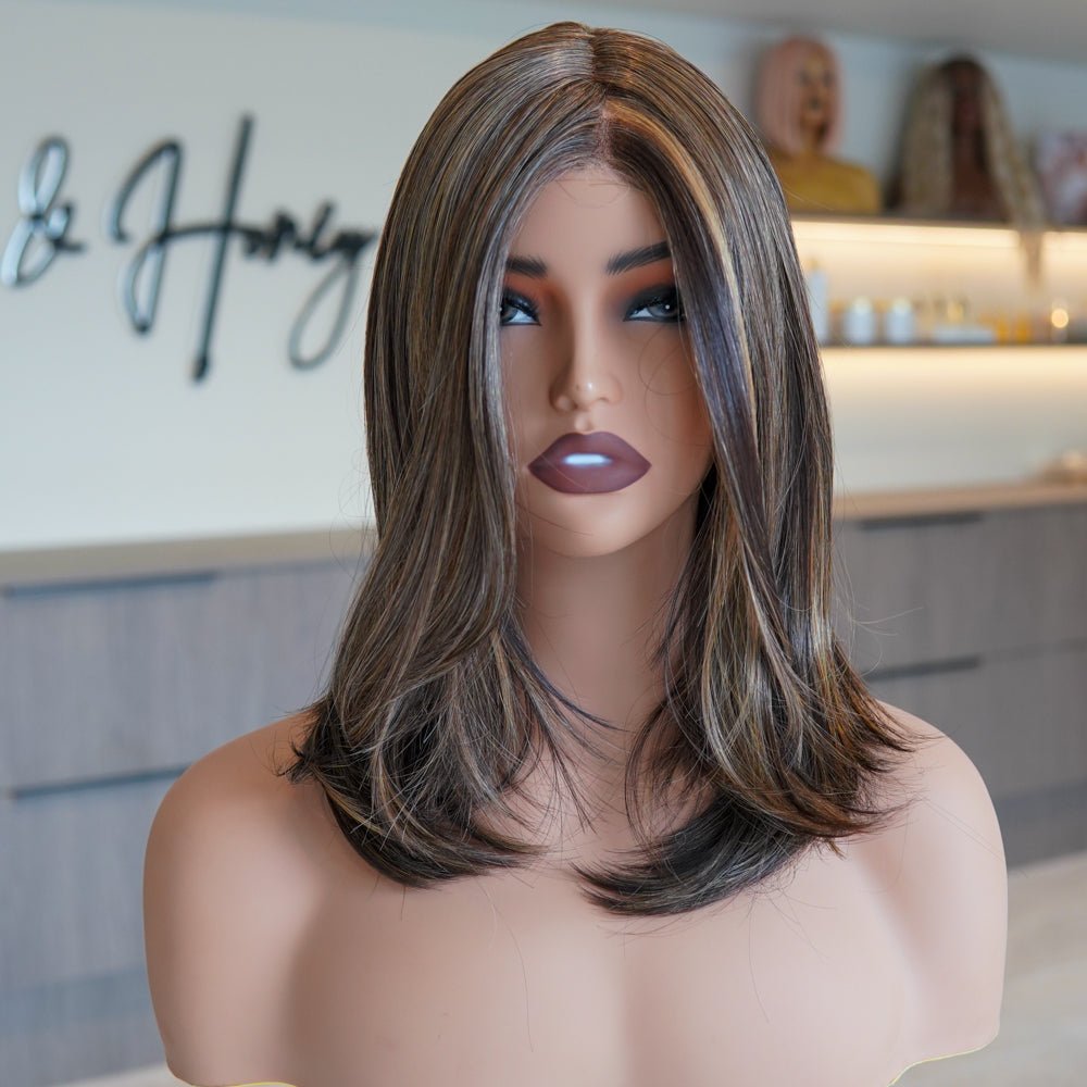 NOA mixed brown synthetic layered lace front wig | Milk & Honey Wigs