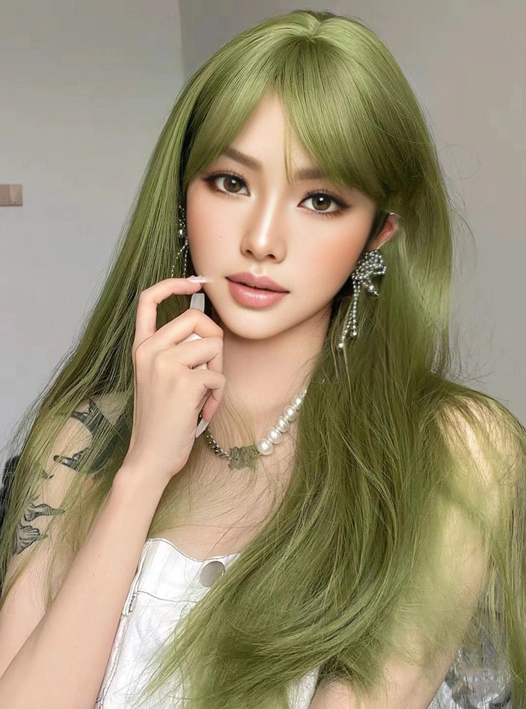 Olive Green Long Wig - MARKETPLACE | Green, Fringe, Synthetic Hair | Milk & Honey Wigs